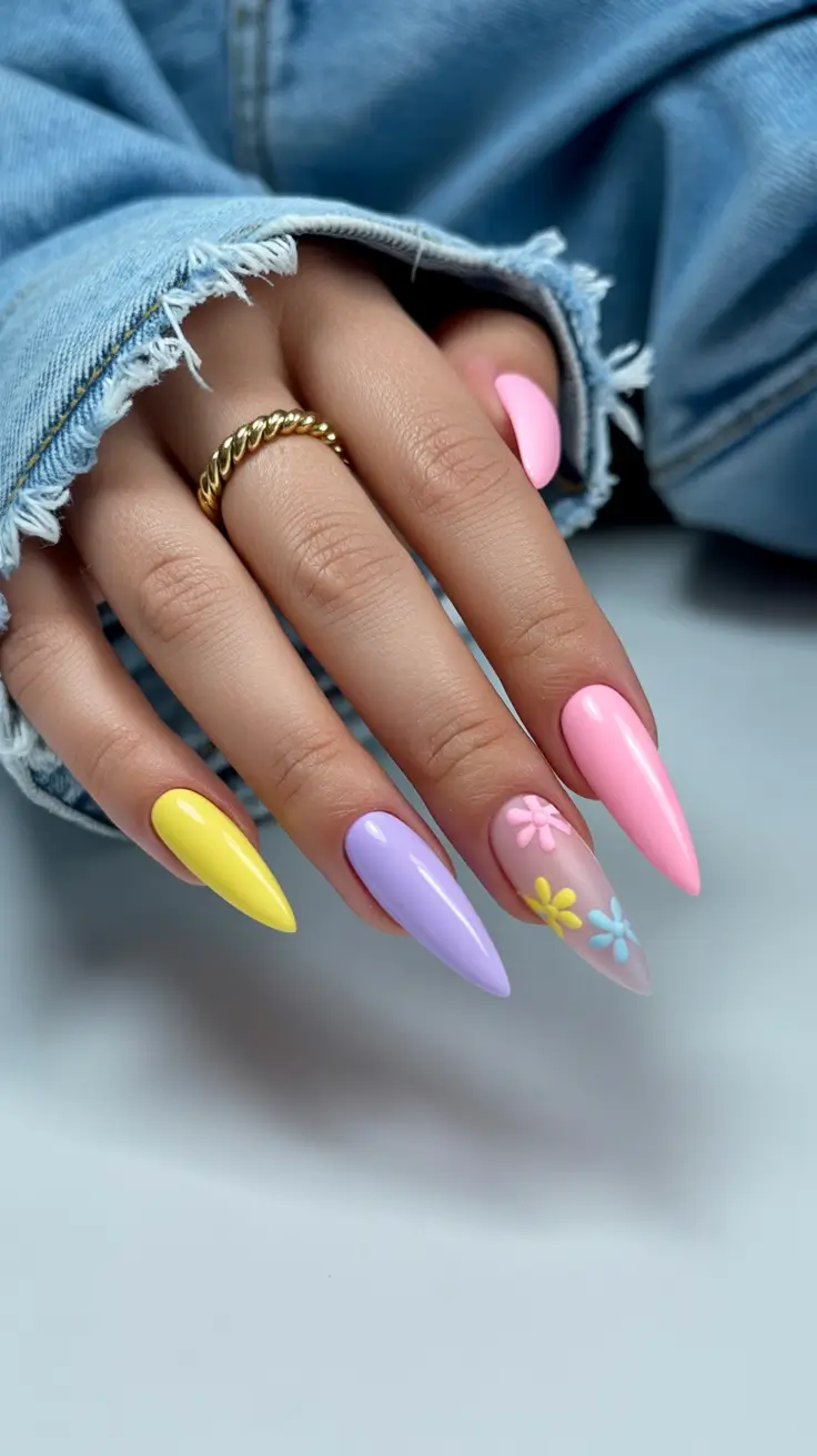 pastel nail designs 2026 Pastel Almond Florals With Soft Sorbet Hues