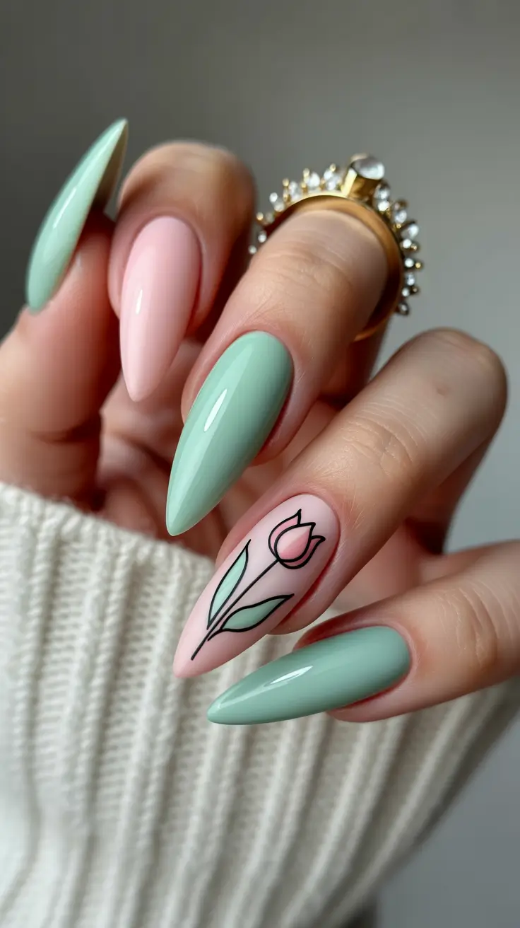 pastel nail designs 2026 Soft Tulip Pastels With Botanical Elegance