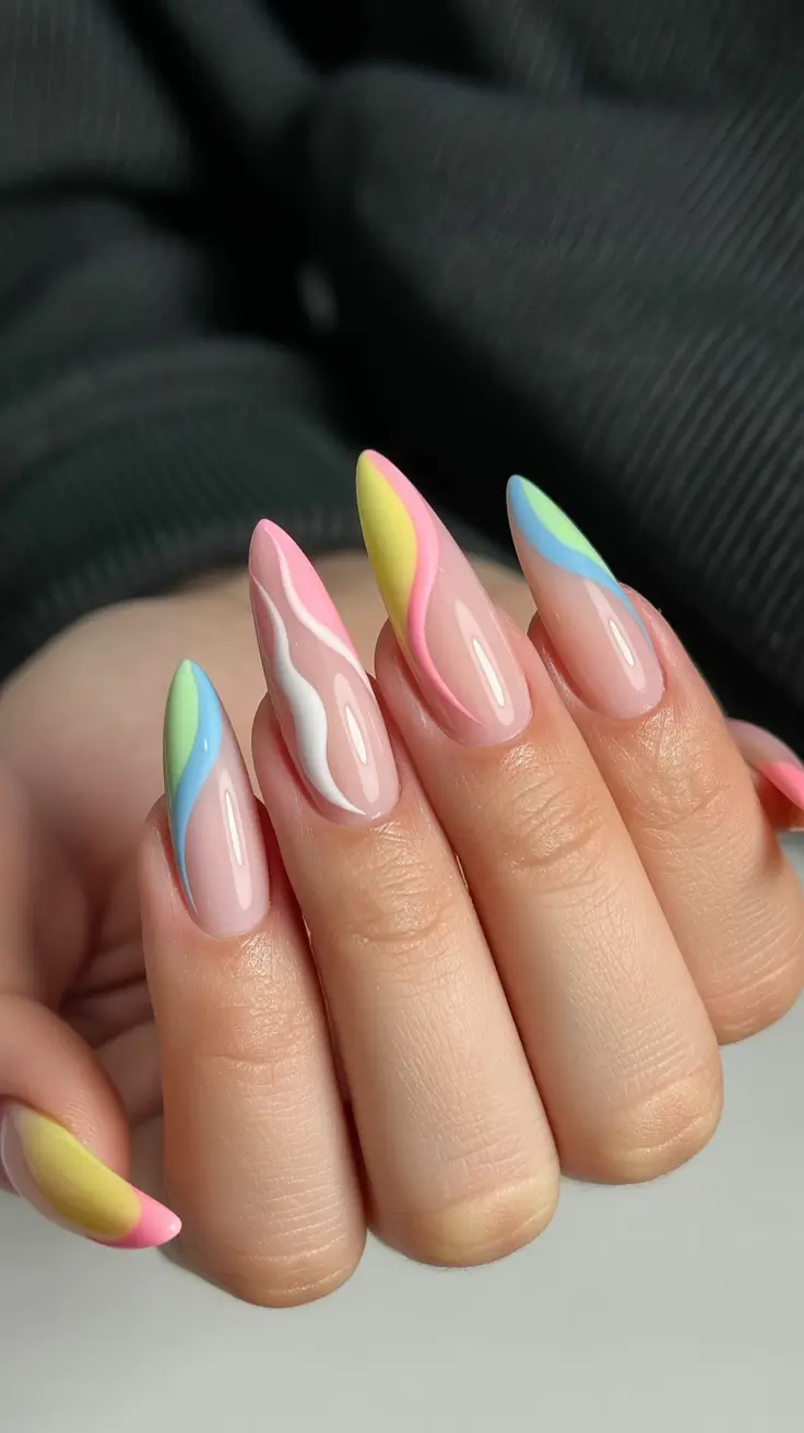 pastel nail designs 2026 Layered Wave Pastels With Sculpted Movement