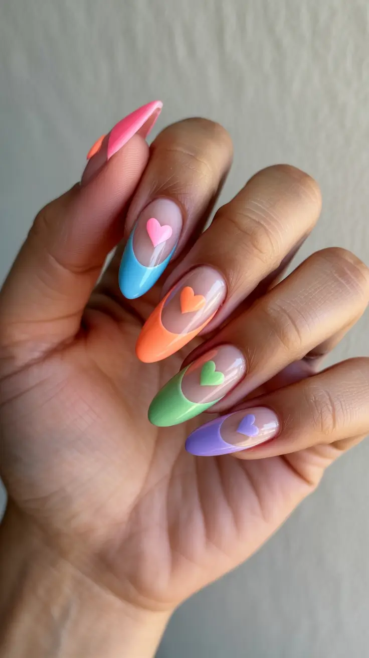 pastel nail designs 2026 Pastel Heart French Tips With Romantic Playfulness