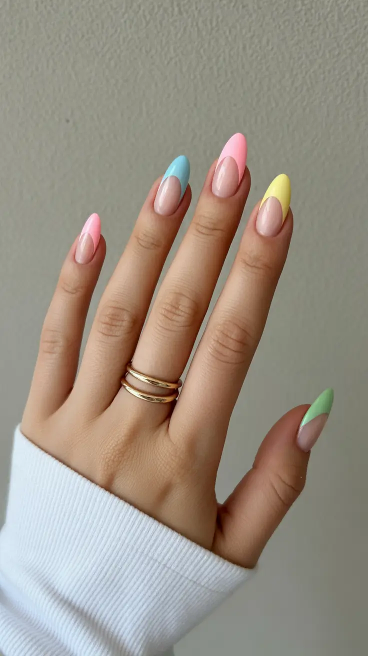 pastel nail designs 2026 Playful Two-Tone Pastel French Tips