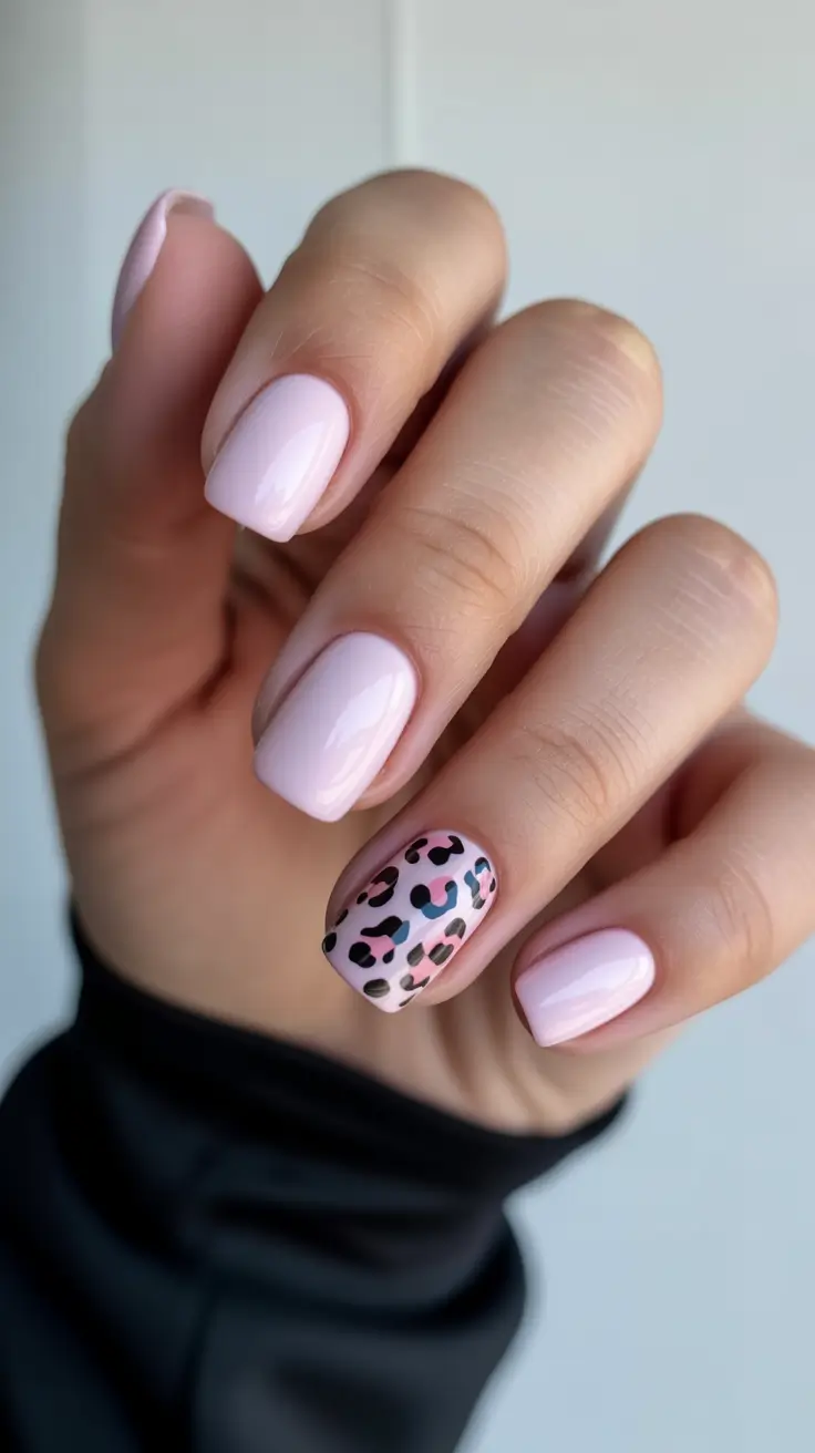 pastel nail designs 2026 Soft Pink Neutrals With Leopard Accent