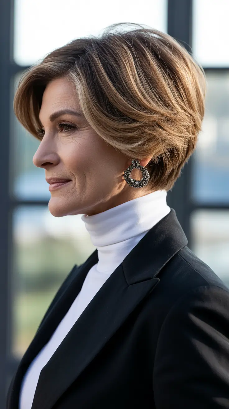 Short haircuts for women over 50 2026 Structured Short Bob with Layers
