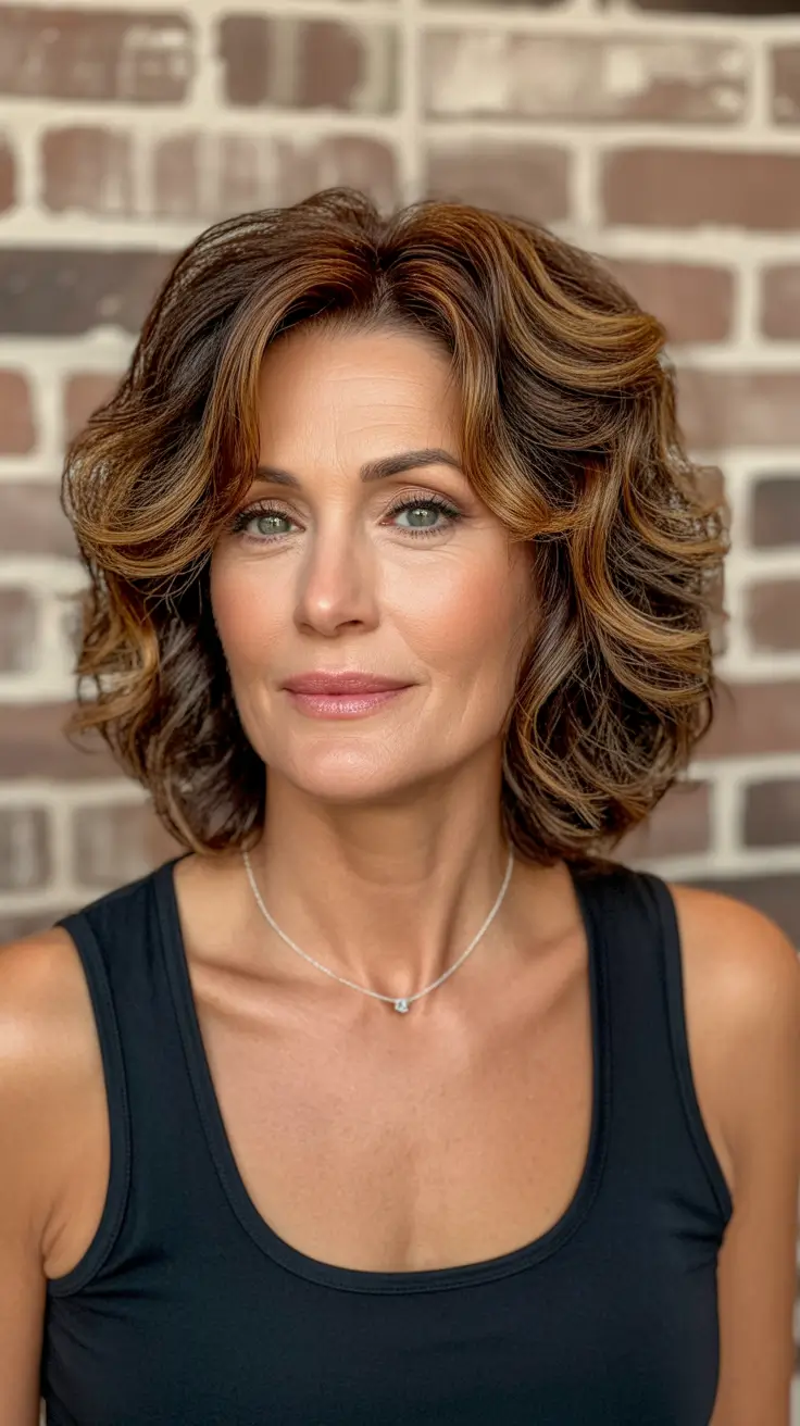 Short haircuts for women over 50 2026 Voluminous Curled Medium Bob