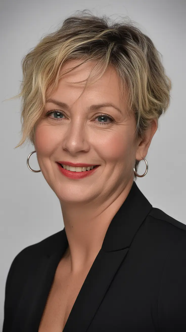 Short haircuts for women over 50 2026 Textured Blonde Short Pixie