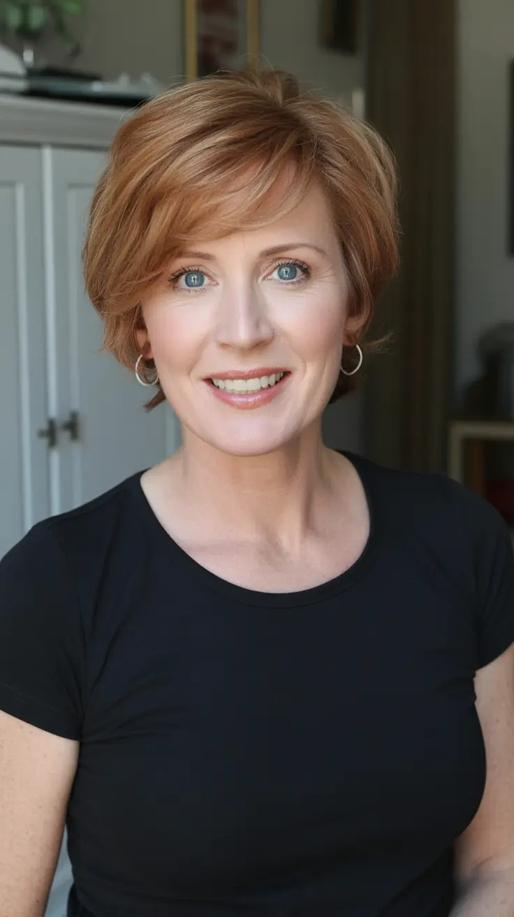 Short haircuts for women over 50 2026 Warm Auburn Layered Bob