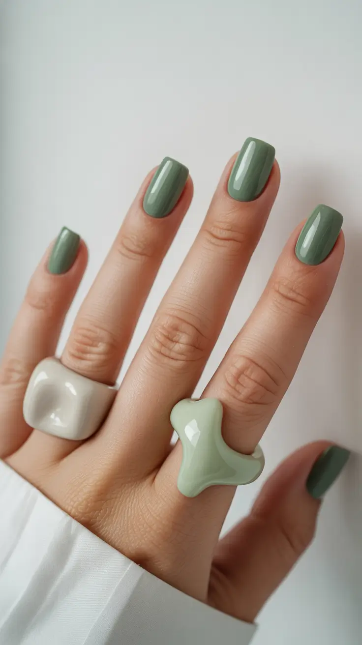 short square nail designs 2026 Velvety Sage Green for Modern Soft-Glam Moments