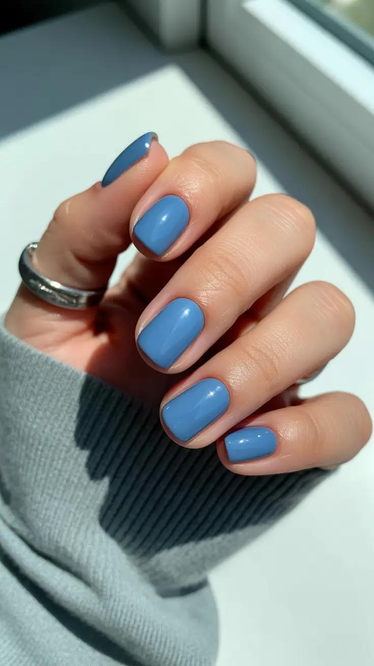 short square nail designs 2026 Smoky Blue Calm for Everyday Coolness