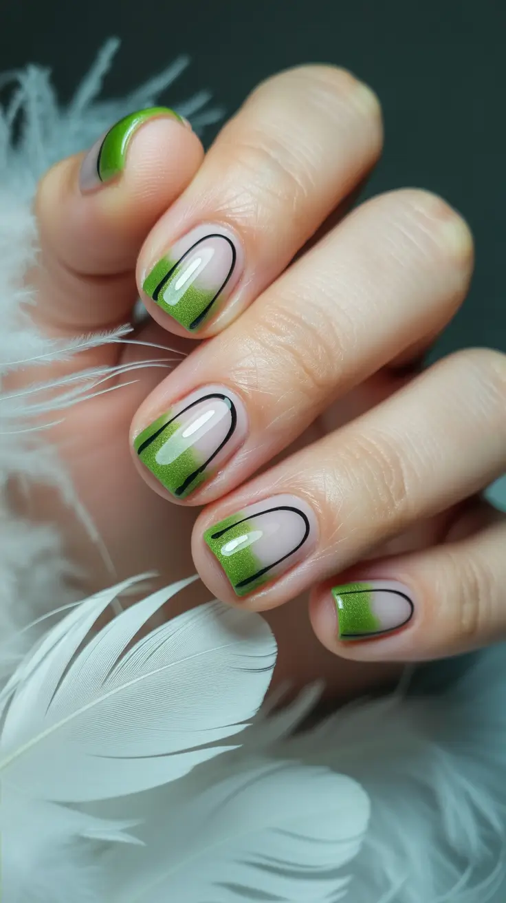 short square nail designs 2026 Acid-Green Framed Ombre for Bold Graphic Drama