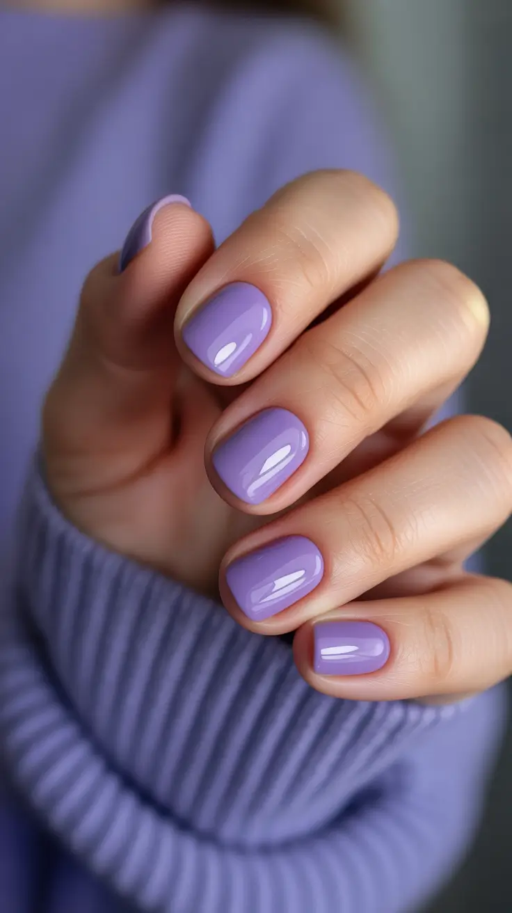 short square nail designs 2026 Soft Lavender Shine For Fresh Spring Energy