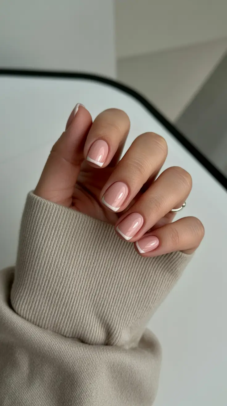 short square nail designs 2026 Soft Classic French for Perfect Everyday Neutrality