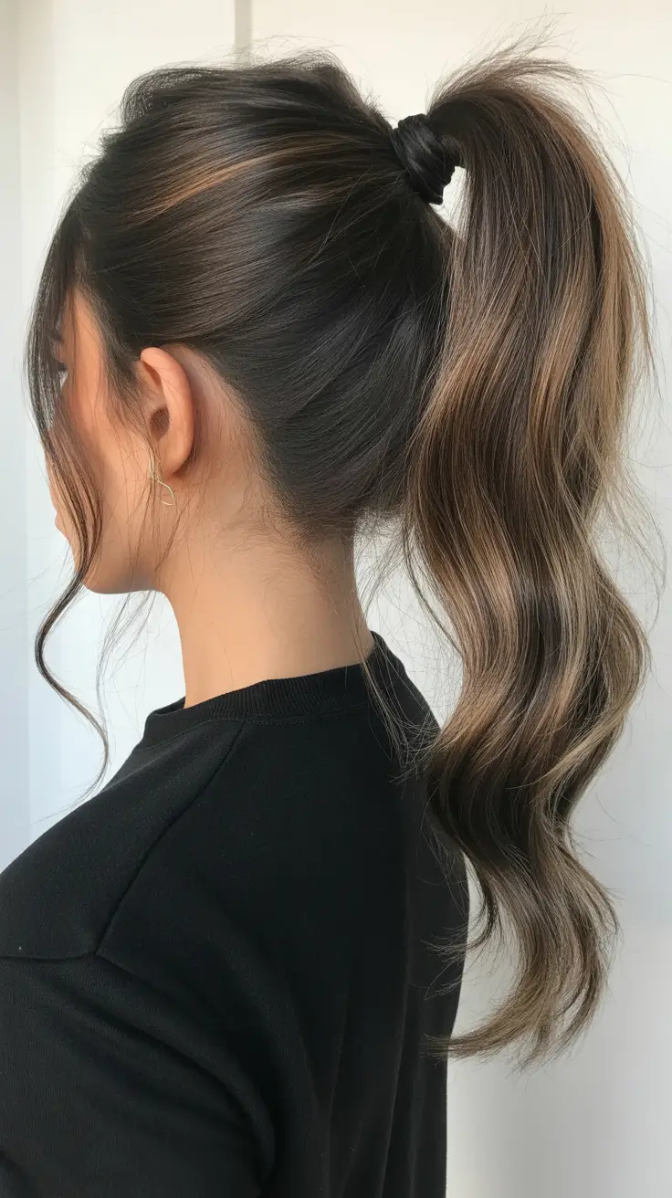 Simple hairstyle for 2026 - Lifted High Ponytail With Cool-Toned Highlights