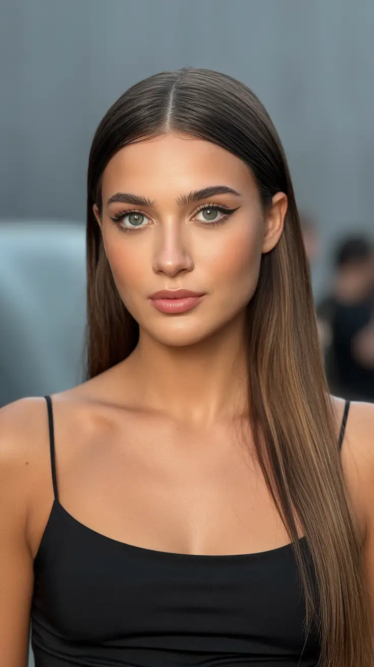 Simple hairstyle for 2026 - Ultra-Sleek Middle Part for Polished Simplicity