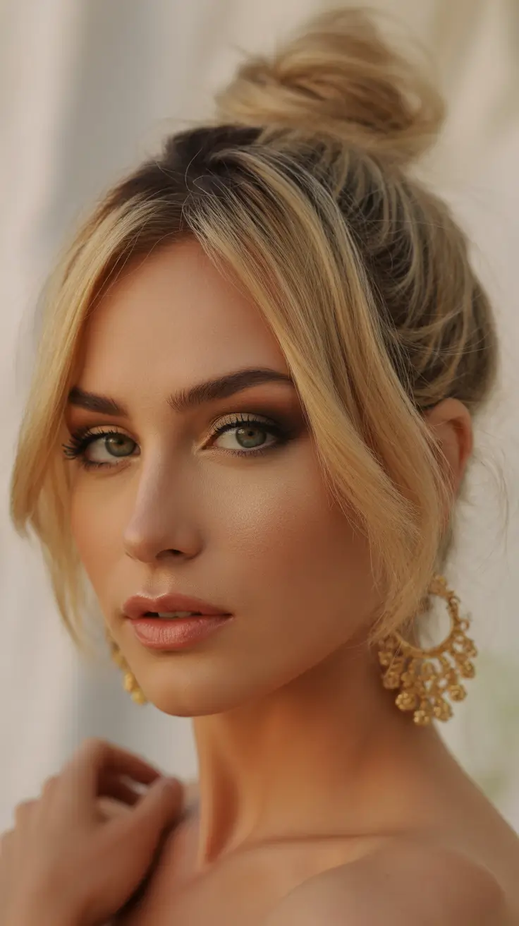 Simple hairstyle for 2026 - Soft Top Knot With Face-Framing Strands