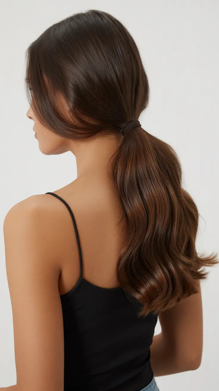 Simple hairstyle for 2026 - Low Draped Ponytail With Satin-Like Waves