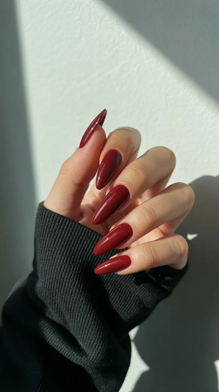 almond nail ideas 2026 Deep Cherry Elegance