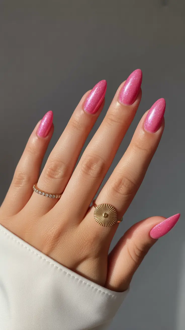 almond nail ideas 2026 Sparkling Pink Glam