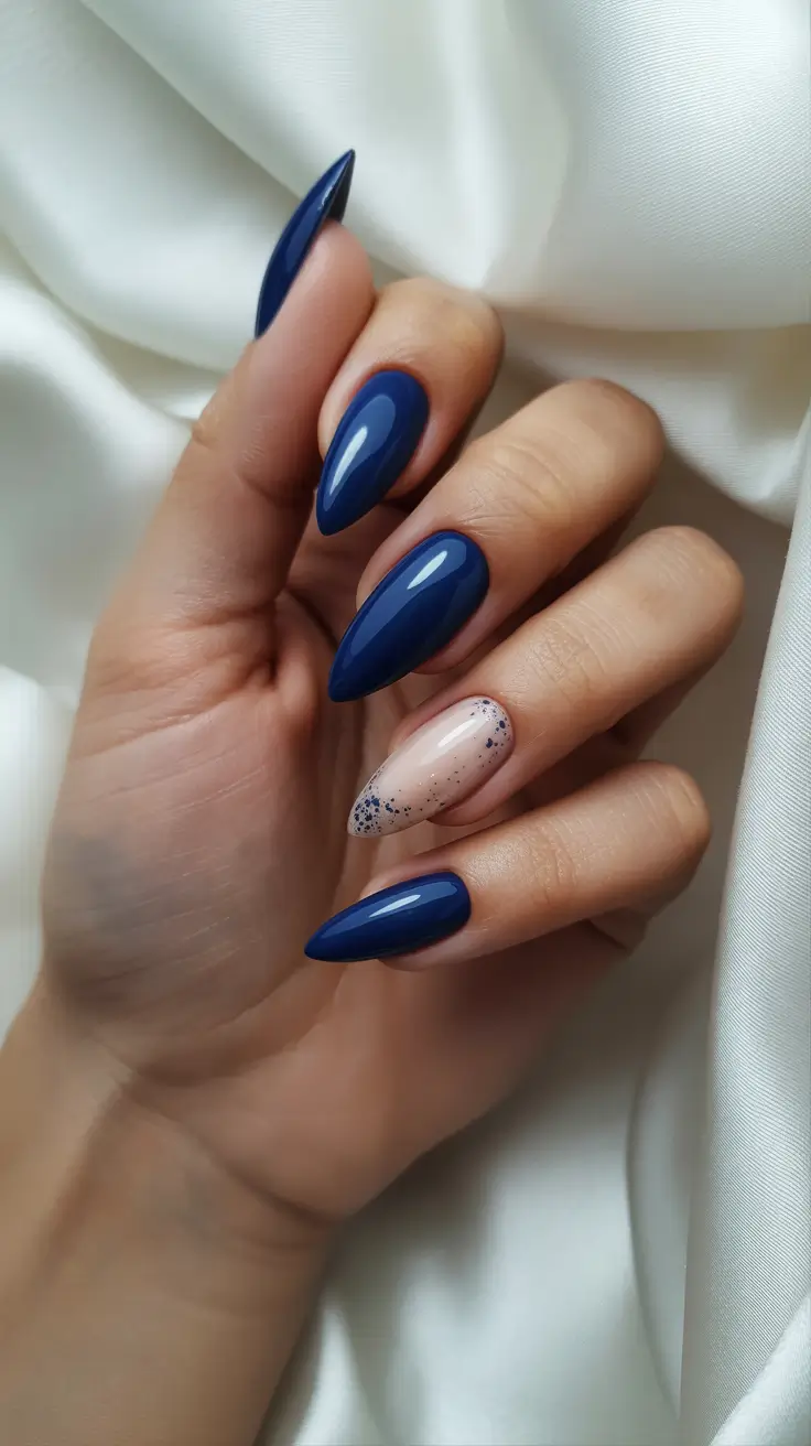 almond nail ideas 2026 Midnight Speckled Accent