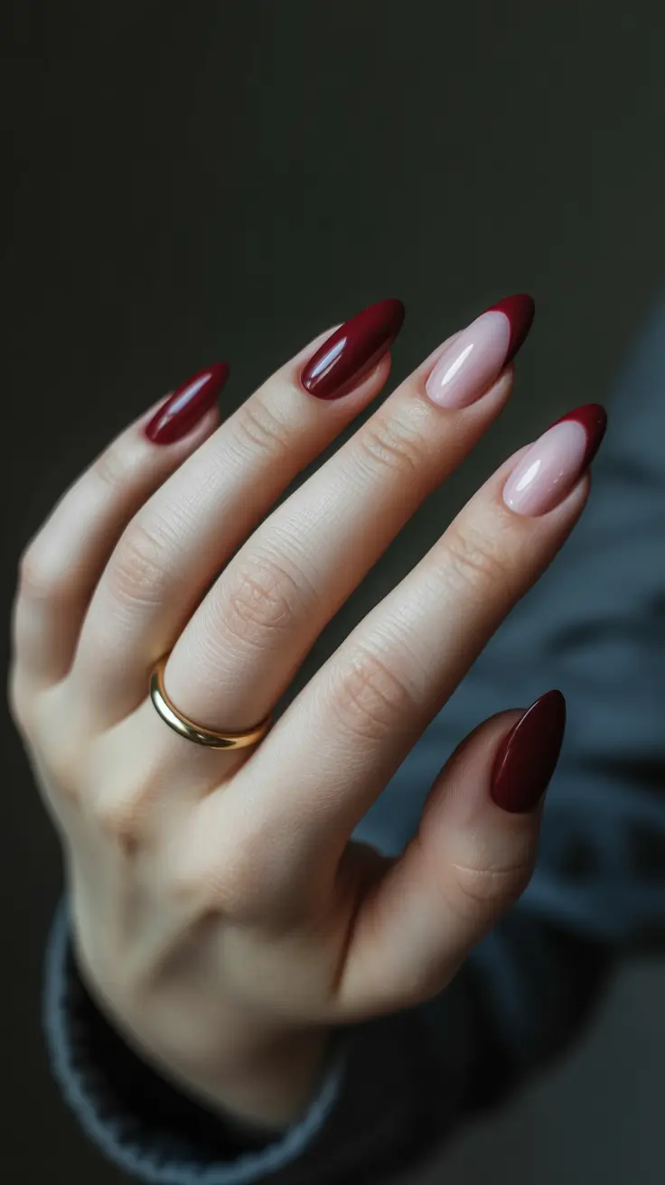 almond nail ideas 2026 Burgundy Contour French