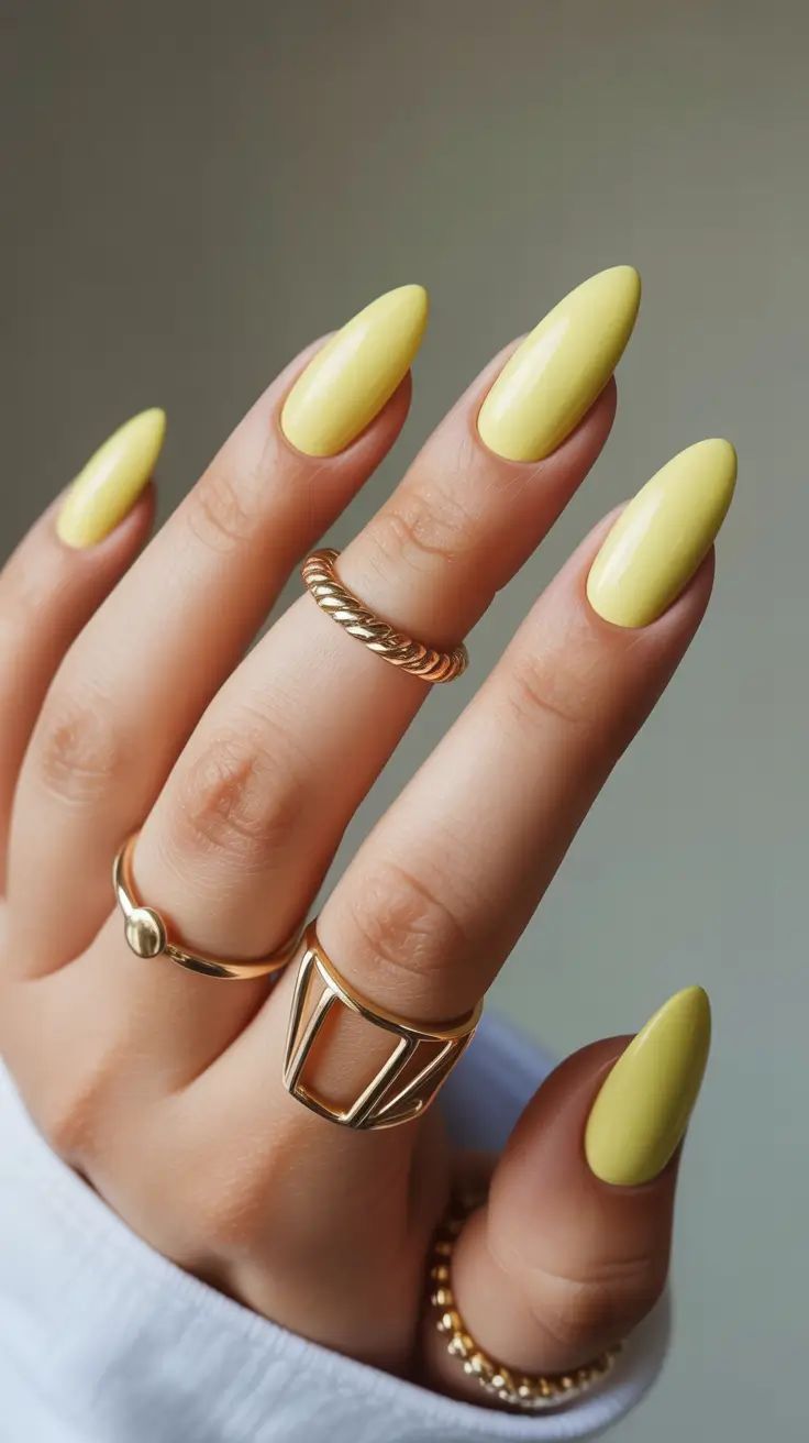 almond nail ideas 2026 Soft Yellow Summer