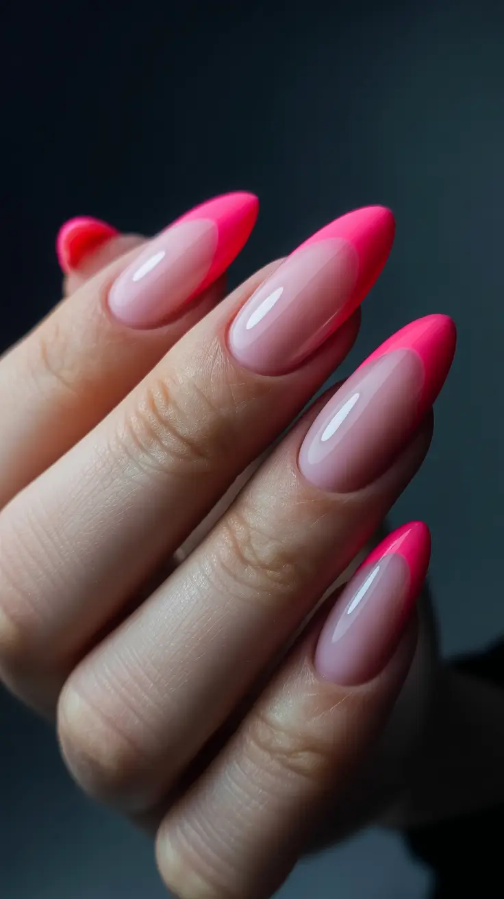 almond nail ideas 2026 Hot Pink French