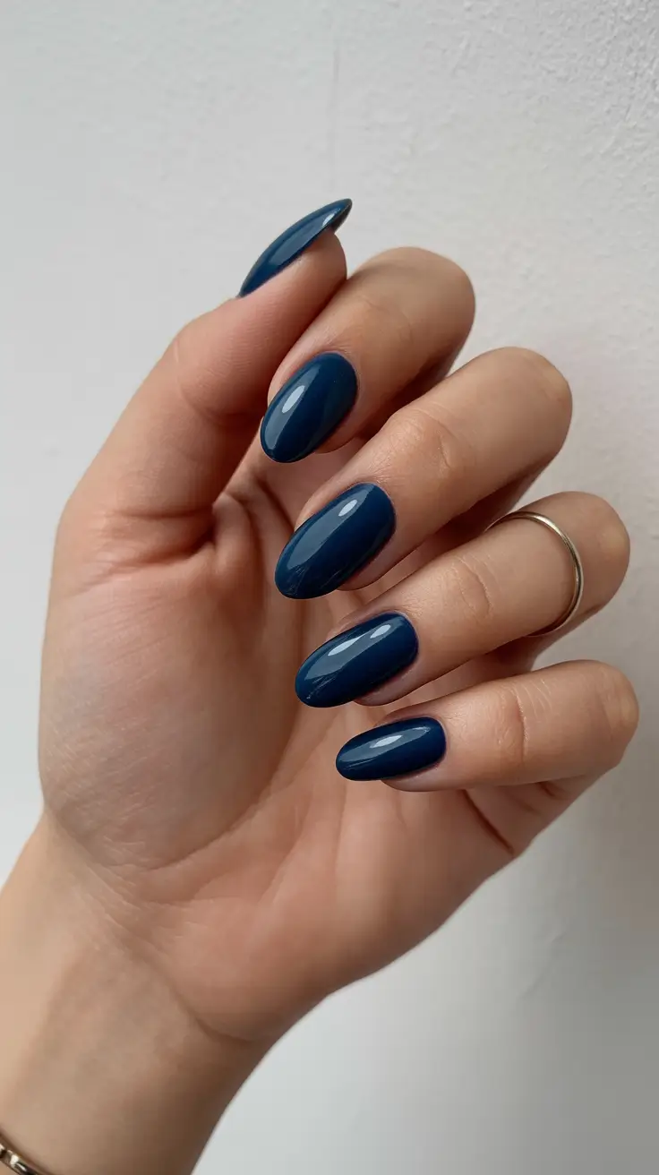 almond nail ideas 2026 Midnight Blue Gloss