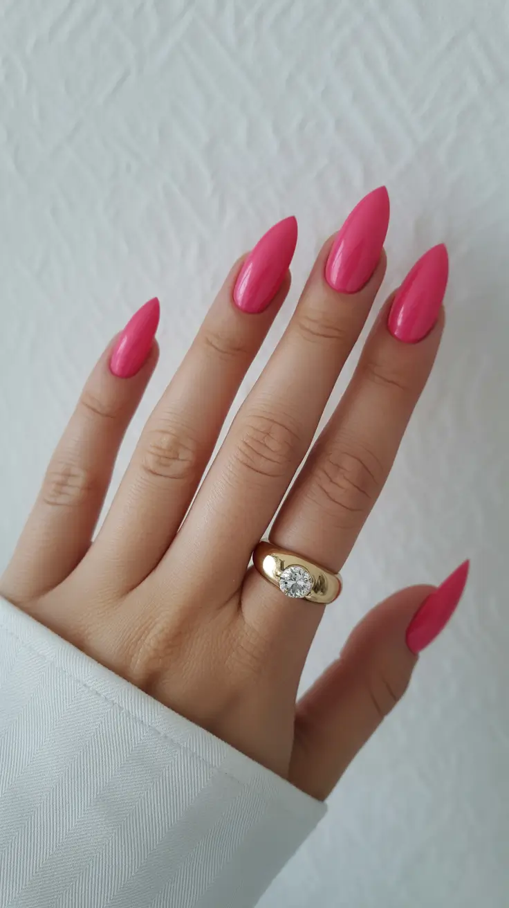 almond nail ideas 2026 Classic Hot Pink