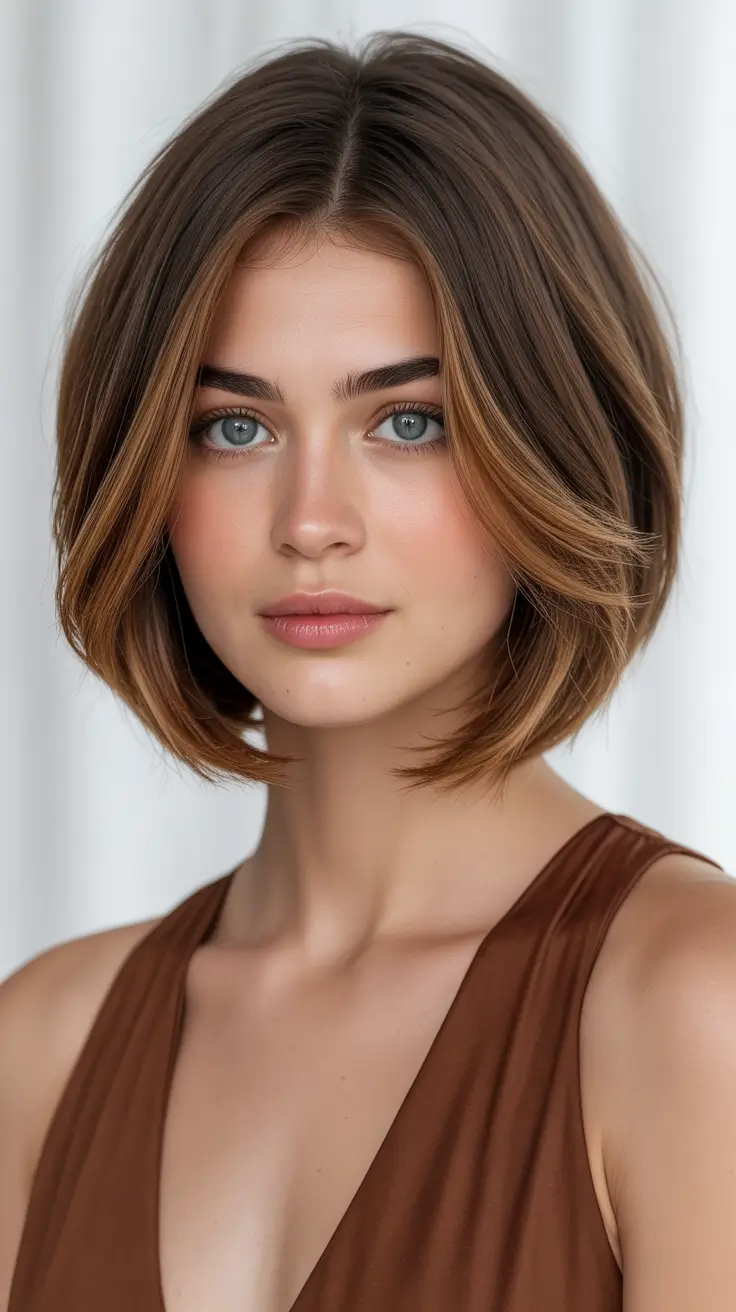 Stylish bob haircuts for women 2026 - Natural Elegance: The Soft Brunette Bob