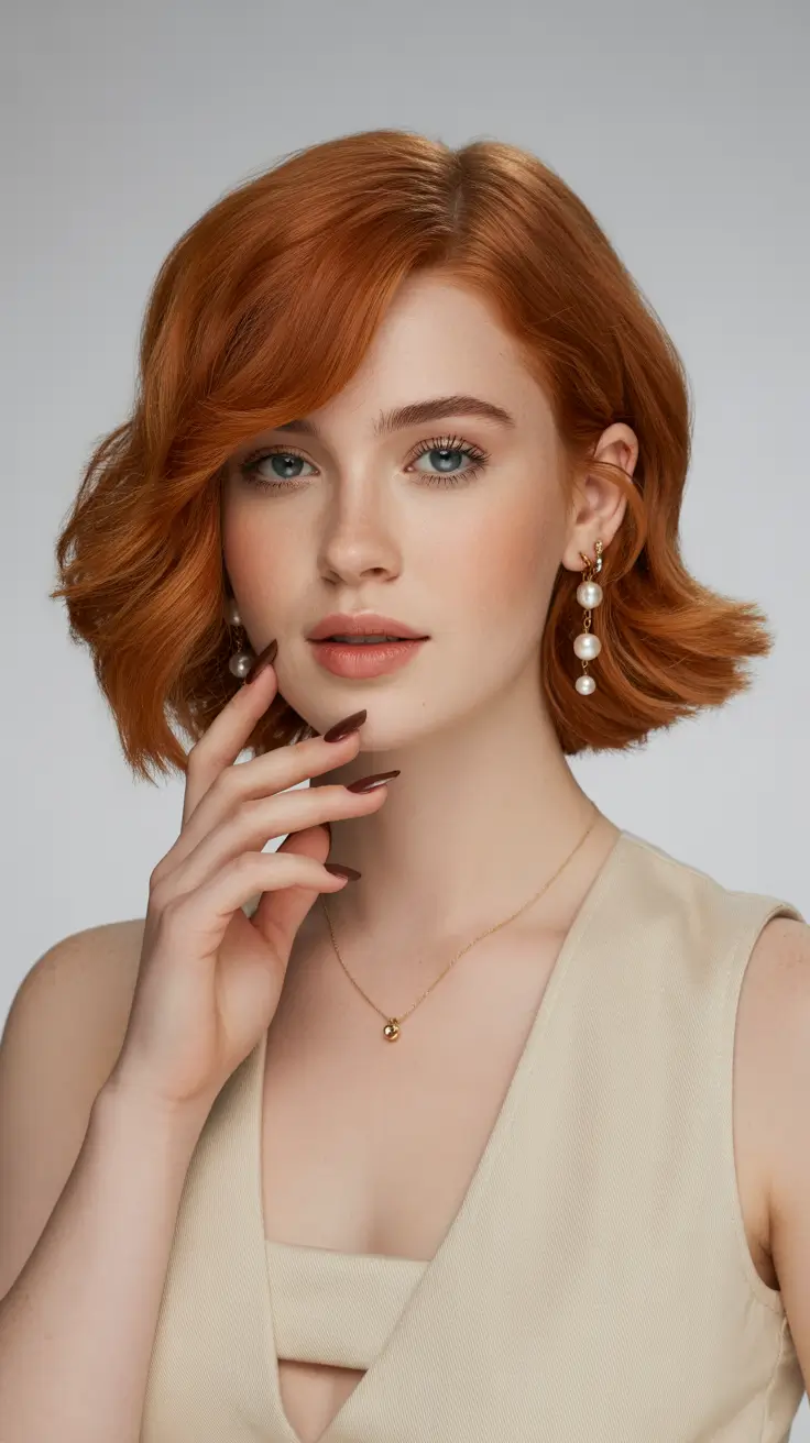Stylish bob haircuts for women 2026 - Sunset Waves: The Wavy Copper Bob