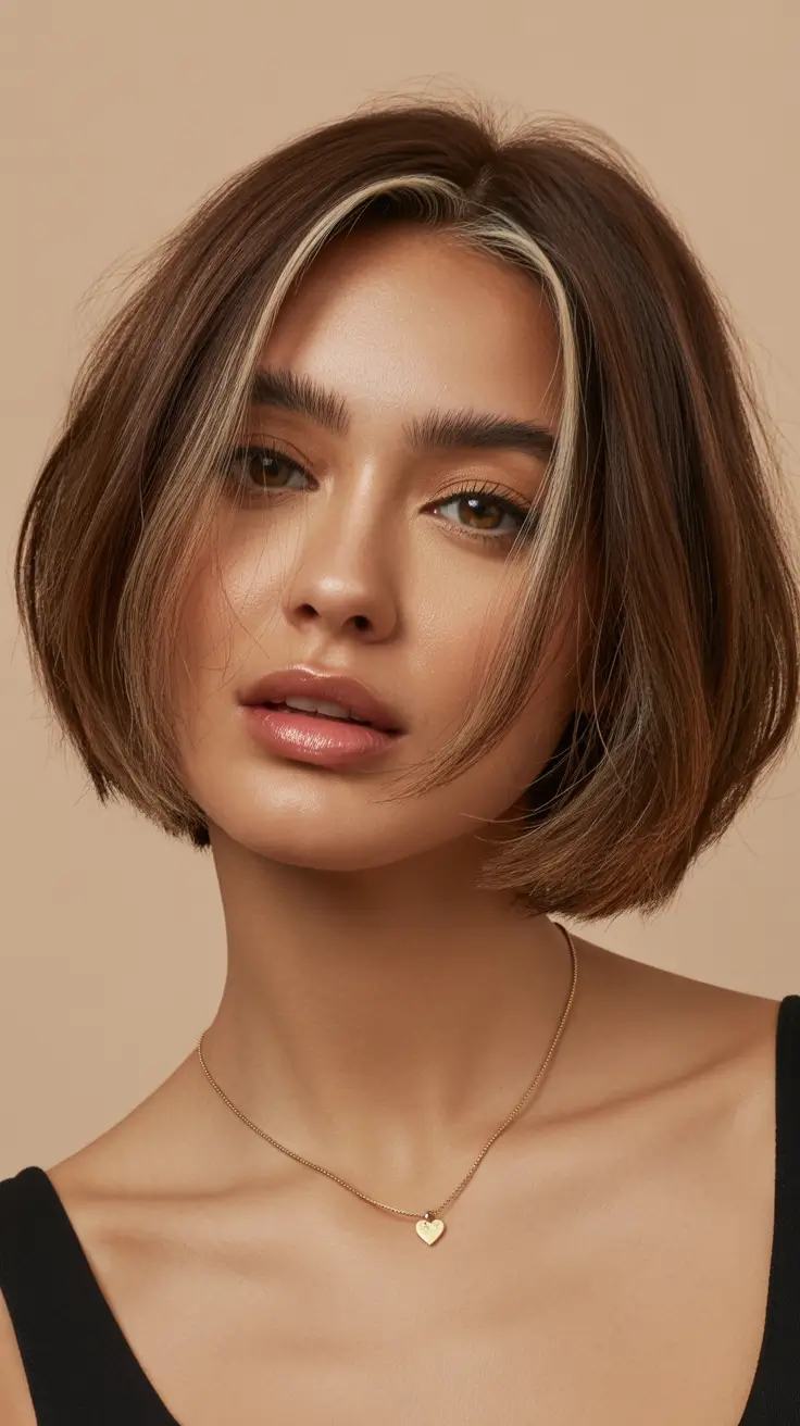 Stylish bob haircuts for women 2026 - Soft Dimension: The Highlighted Brunette Bob