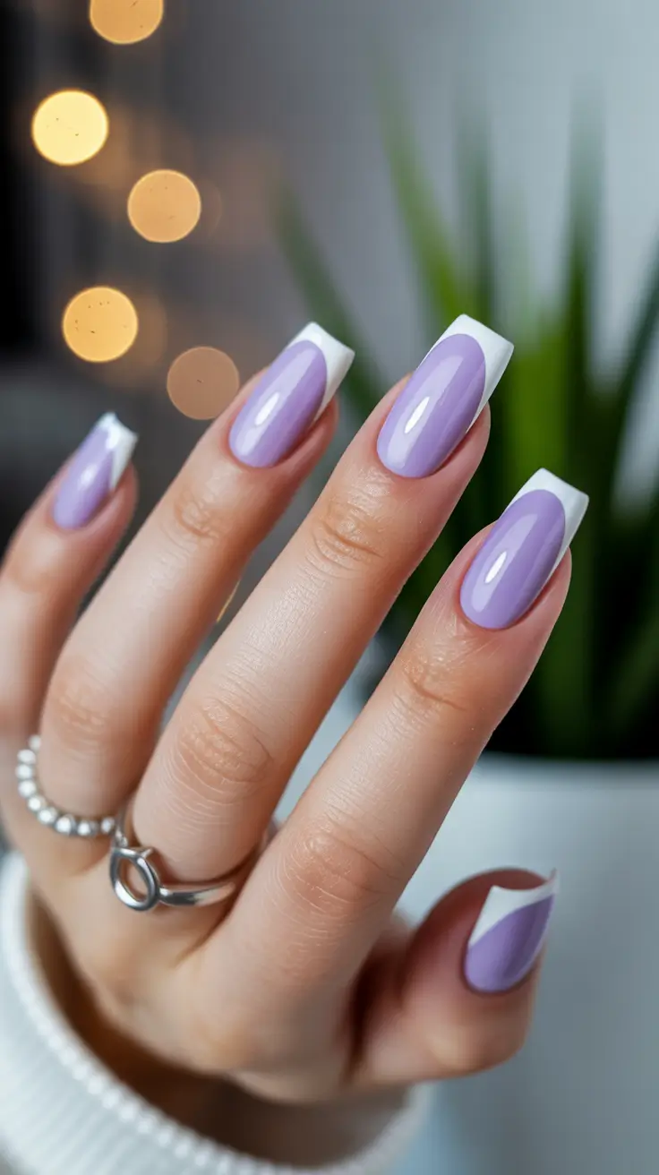 trendy acrylic nails 2026 Lavender Blocks with Clean White Angles