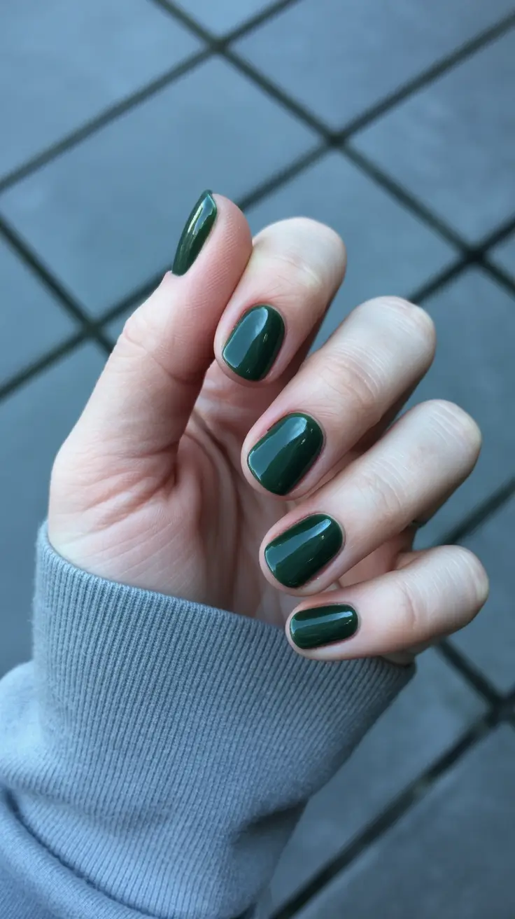 trendy acrylic nails 2026 Deep Forest Green for Everyday Minimalists
