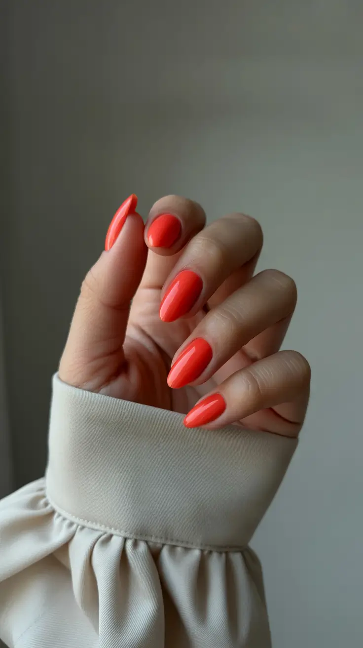 trendy acrylic nails 2026 Tangerine Almond Glow for Bright Summer Energy