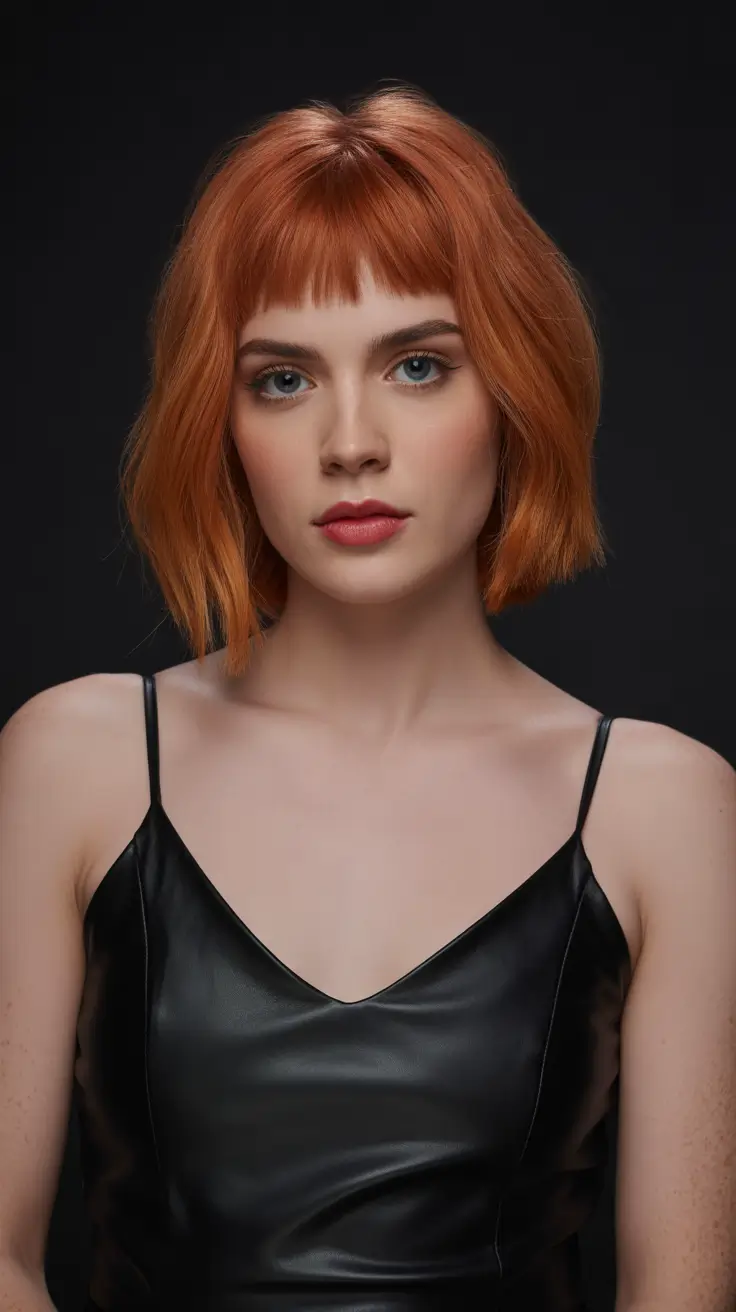 choppy bob haircuts 2026 Ginger Sleek Bob with Baby Bangs