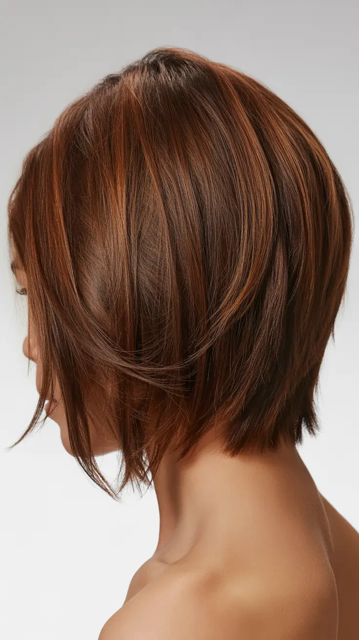 choppy bob haircuts 2026 Angled Chestnut Bob with Polished Layers