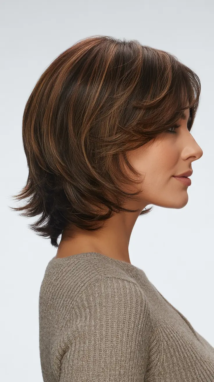choppy bob haircuts 2026 Feathered Shoulder-Length Bob with Layers