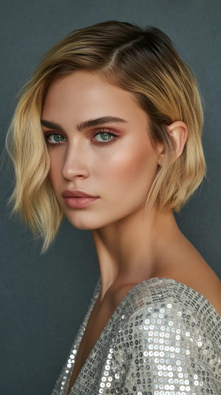 choppy bob haircuts 2026 Polished Angled Blonde Bob