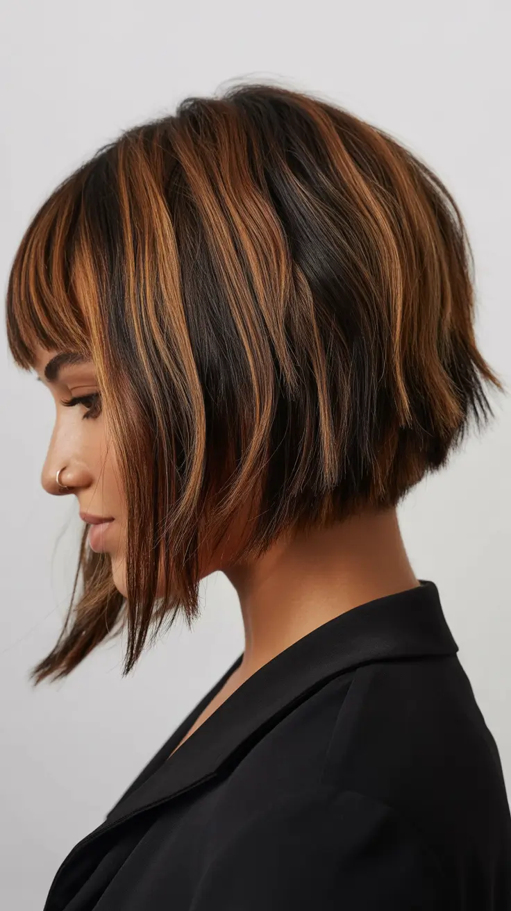 choppy bob haircuts 2026 Edgy Layered Copper Bob