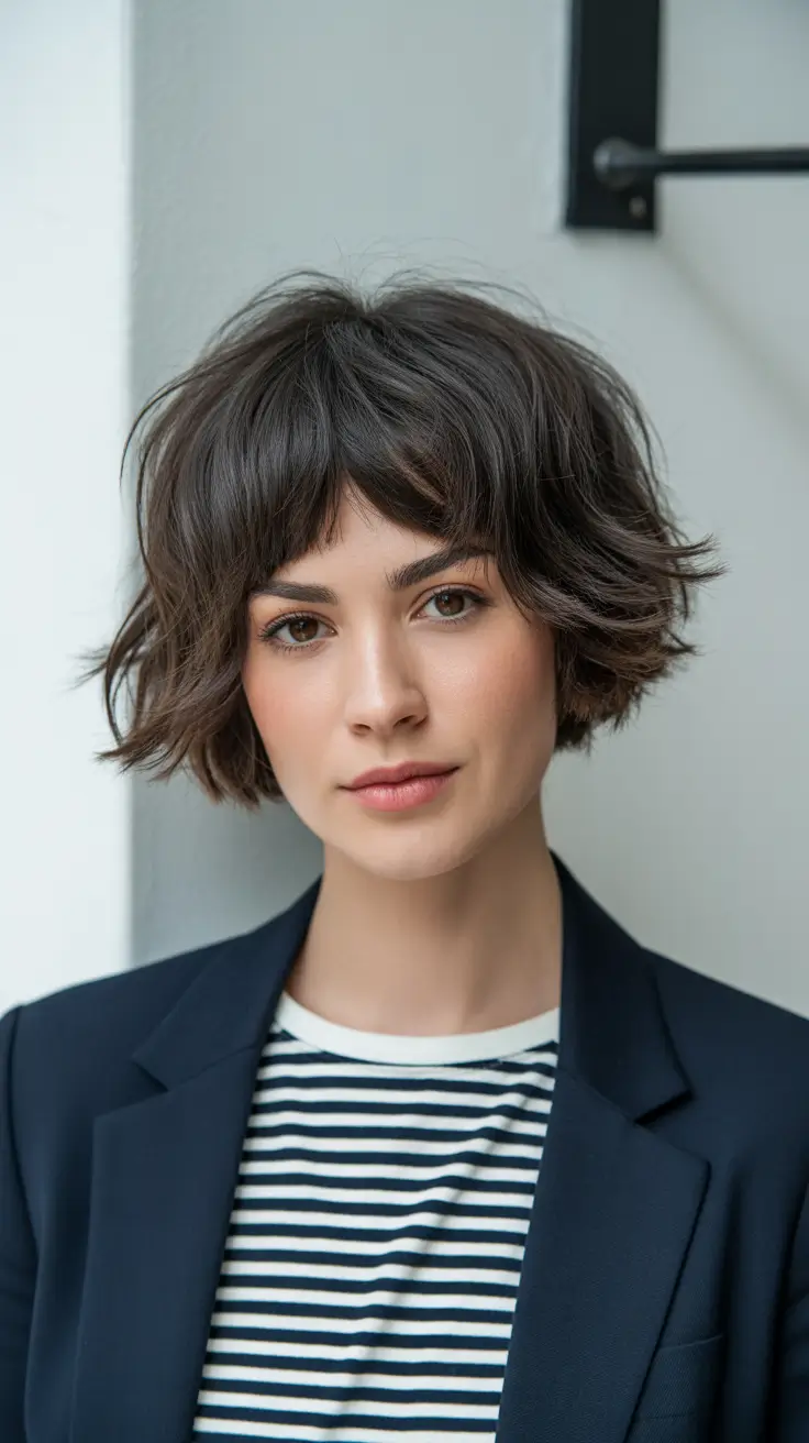 choppy bob haircuts 2026 Playful Tousled Bob with Micro Bangs