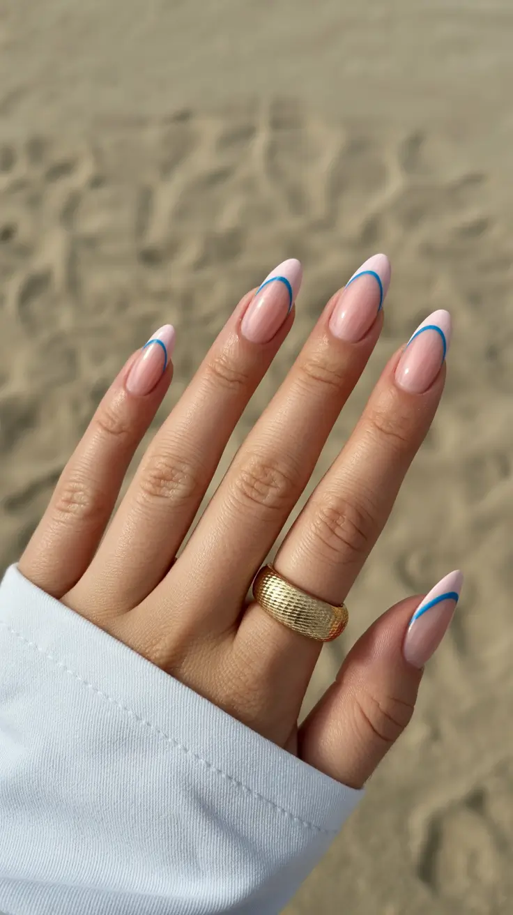 trendy French nails 2026 Soft Color-Lined French Tips for a Breezy Summer Mood