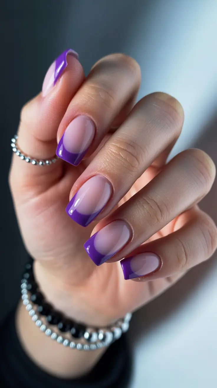 trendy French nails 2026 Violet Curved French on Square Nails