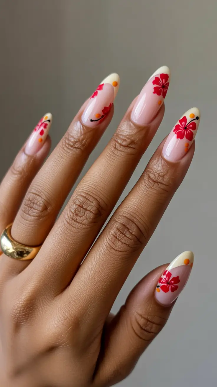 vacation nail designs 2026 - Tropical Hibiscus Tips for a Warm Island Getaway