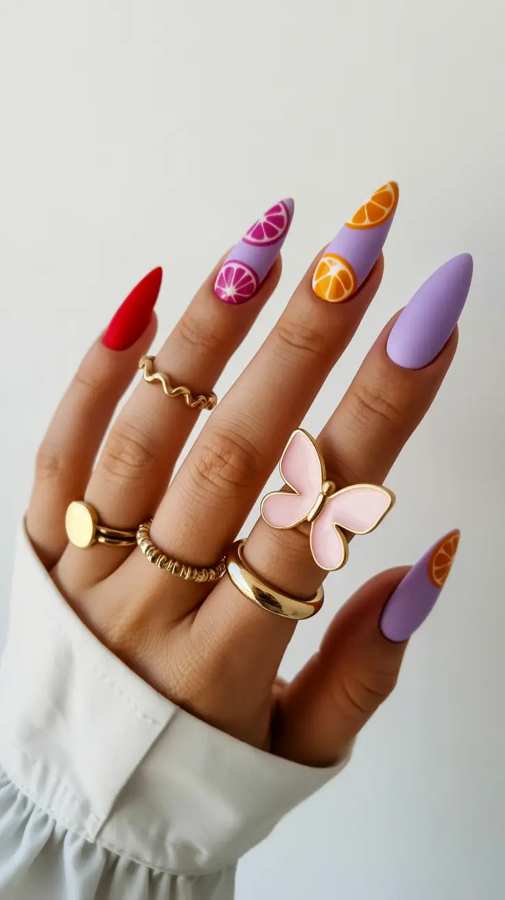 vacation nail designs 2026 - Vibrant Citrus Tips for a Playful Summer Escape