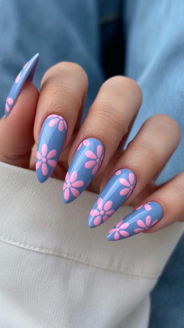 vacation nail designs 2026 - Pastel Blue Blooms for a Soft European Summer