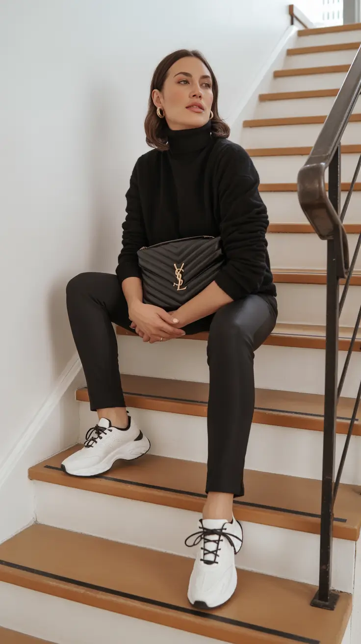 sneakers spring outfit 2026 Sleek Monochrome Layers With Black-and-White Contrast