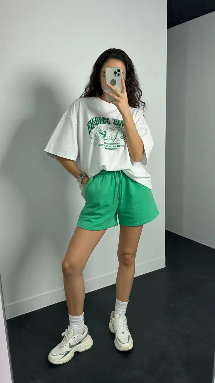 sneakers spring outfit 2026 Fresh Green Athleisure With Silver Accents