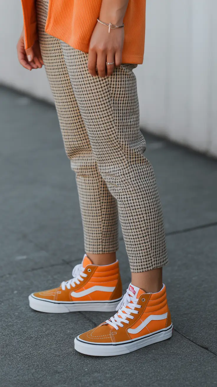 sneakers spring outfit 2026 Warm Tones With Playful Retro Energy