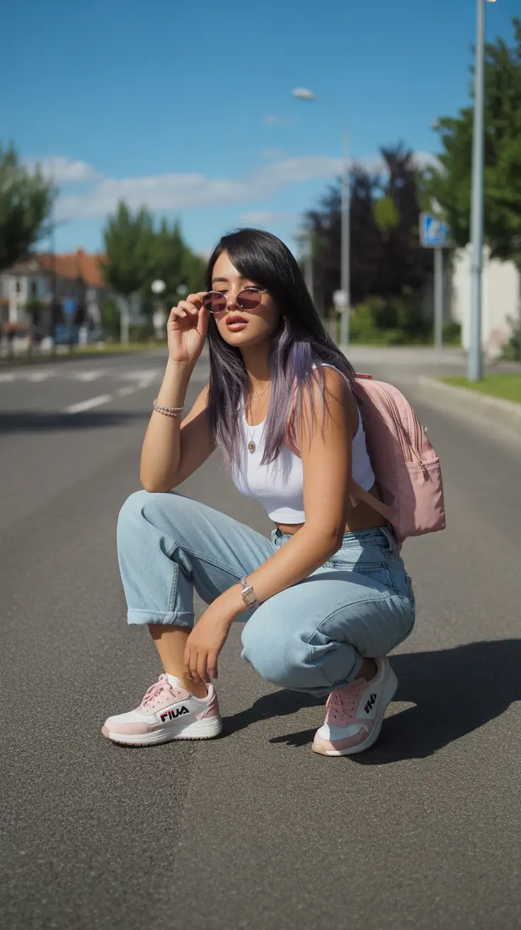 sneakers spring outfit 2026 Playful Street Energy With Soft Color Accents