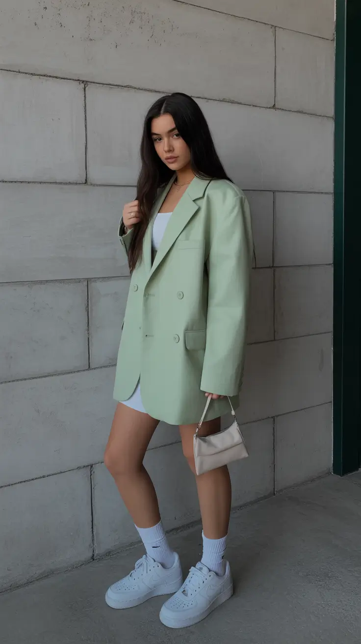 sneakers spring outfit 2026 Fresh Mint Tailoring With Clean White Foundations