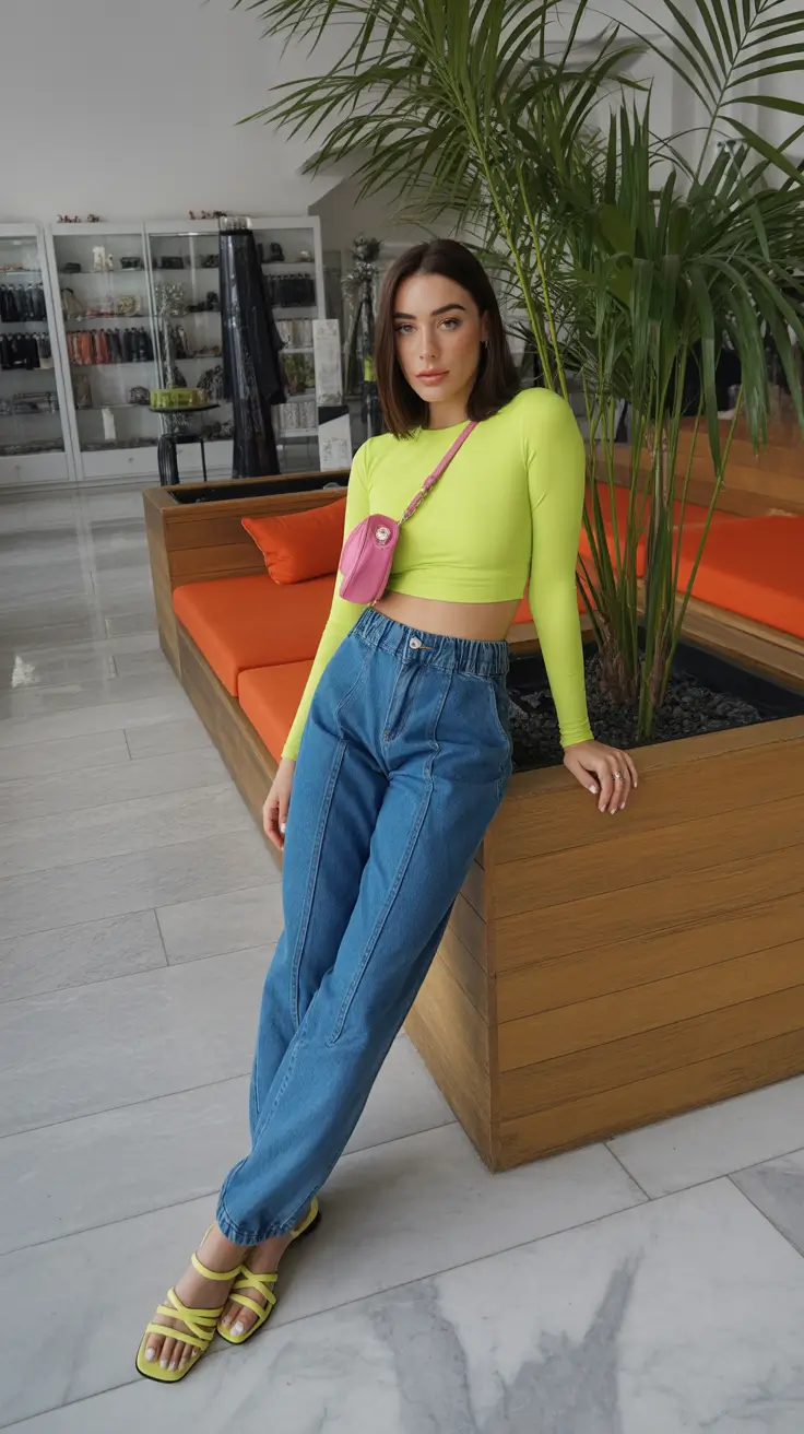 best spring fashion outfits 2026 - Pop-Citrus Energy with High-Rise Denim